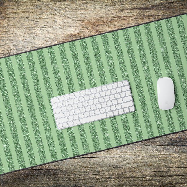 Simple Forest Green Glitter Style Vertical Stripes Desk Mat (Creator Uploaded)