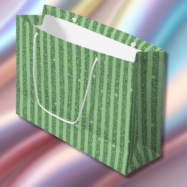 Simple Forest Green Glitter Style Vertical Stripes Large Gift Bag (Creator Uploaded)