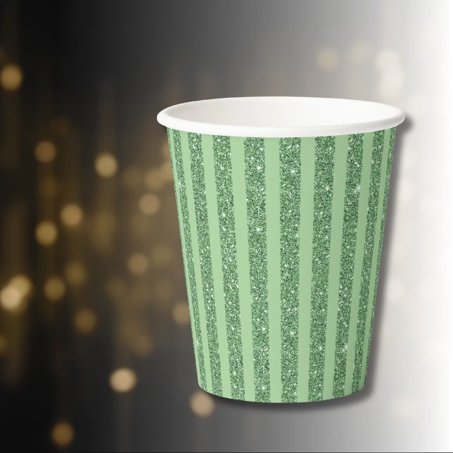 Simple Forest Green Glitter Style Vertical Stripes Paper Cups (Creator Uploaded)