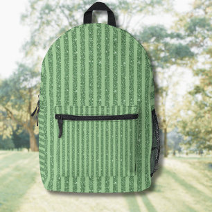 Simple Forest Green Glitter Style Vertical Stripes Printed Backpack