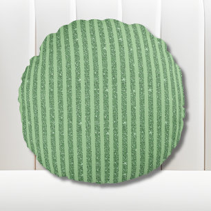 Simple Forest Green Glitter Style Vertical Stripes Round Cushion