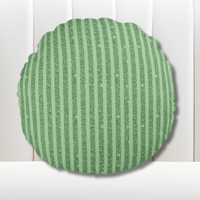 Simple Forest Green Glitter Style Vertical Stripes Round Cushion (Creator Uploaded)