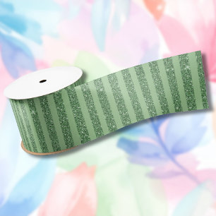Simple Forest Green Glitter Style Vertical Stripes Satin Ribbon