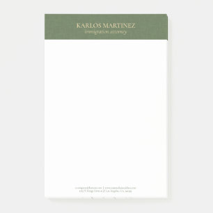 Simple Forest Green Linen Gold Typography Post-it Notes