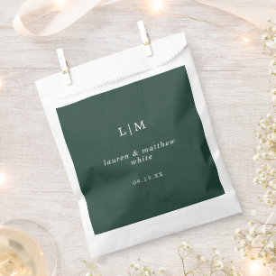 Simple Forest Green Monogram Elegant Wedding Favour Bags