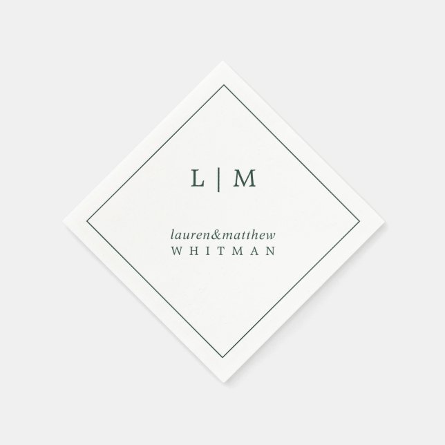 Simple Forest Green Monogram Elegant Wedding Napkin (Corner)