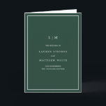 Simple Forest Green Monogram Elegant Wedding Programme<br><div class="desc">Simple folded wedding program featuring a modern yet elegant design. The cover has your two initial monogram along with your wedding details in white over a forest green background. The inside has your wedding party on the left side and your order of ceremony on the right side. The backside has...</div>
