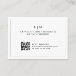 Simple Forest Green Monogram QR Code Wedding RSVP Card