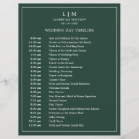 Simple Forest Green Monogram Wedding Timeline