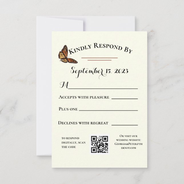Simple Forest Green RSVP with Monarch Butterfly QR (Back)