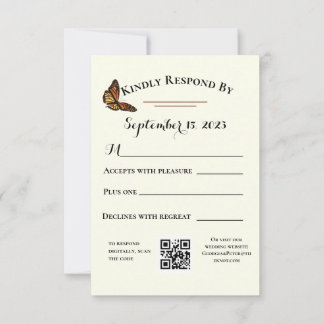 Simple Forest Green RSVP with Monarch Butterfly QR