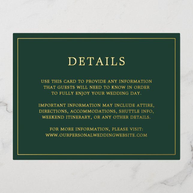 Simple Forest Green Wedding Foil Enclosure Card (Front)