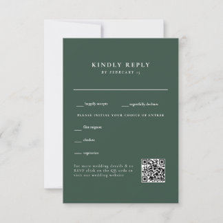  Simple Forest Green Wedding QR Code RSVP Card