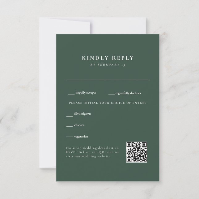  Simple Forest Green Wedding QR Code RSVP Card (Front)