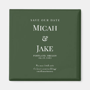 Simple Forest Green & White Wedding Save our Date Magnet