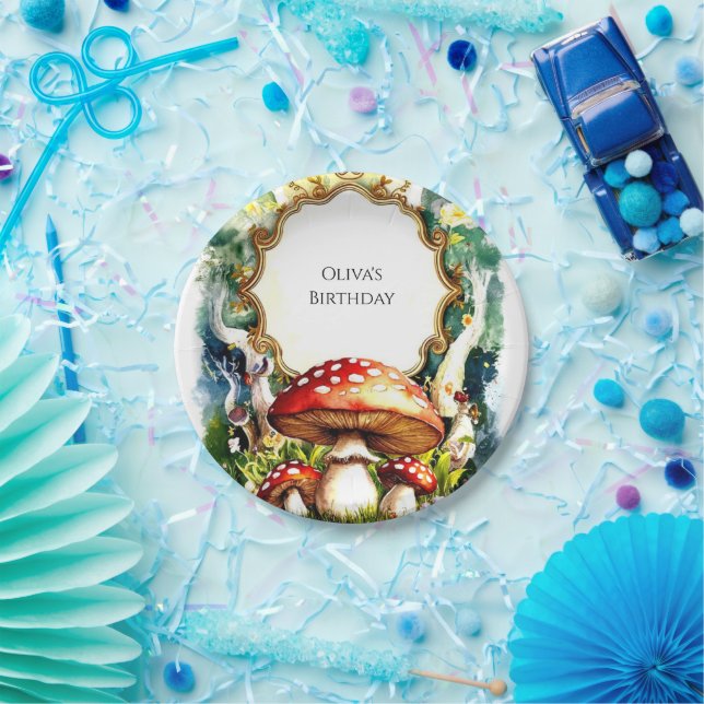 Simple Forest Mushroom Birthday Paper Plate (Party)