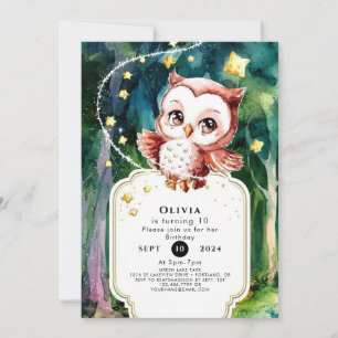 Simple Forest Owl Birthday Invitation