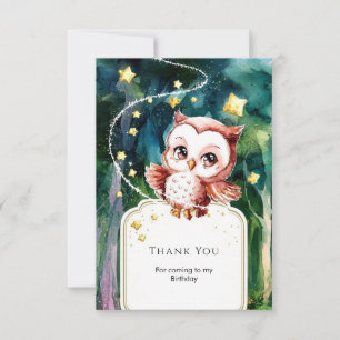 Simple Forest Owl Birthday Thank You Card