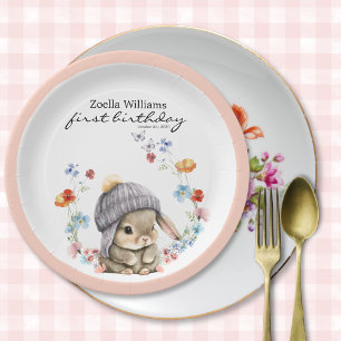 Simple Forest Woodland First Birthday Paper Plate