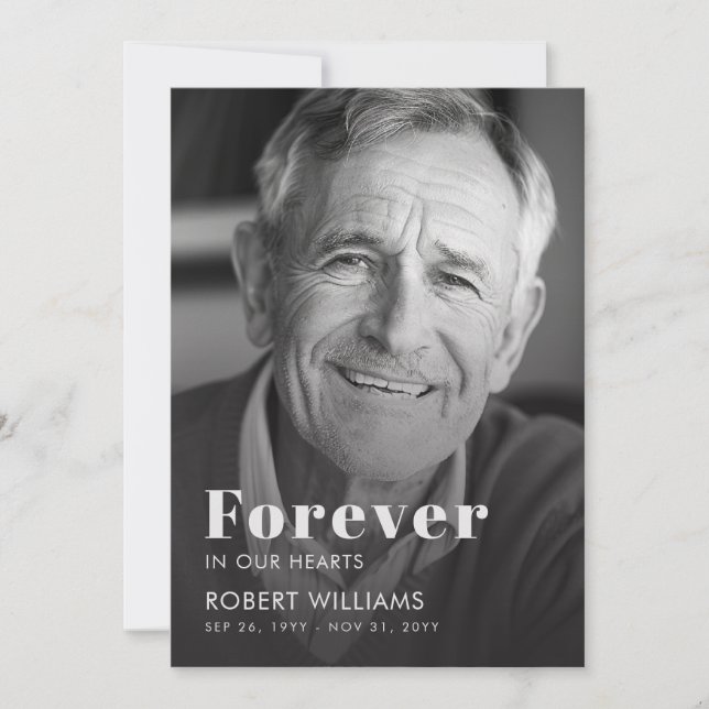 Simple Forever In Our Hearts Photo Funeral Program Invitation (Front)