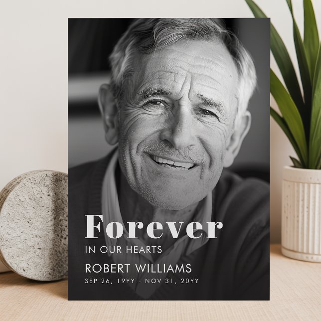 Simple Forever In Our Hearts Photo Funeral Program Invitation (Creator Uploaded)