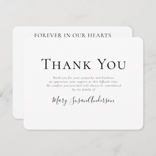 Simple Forever in Our Hearts Photo Memorial Thank You Card (Front/Back)