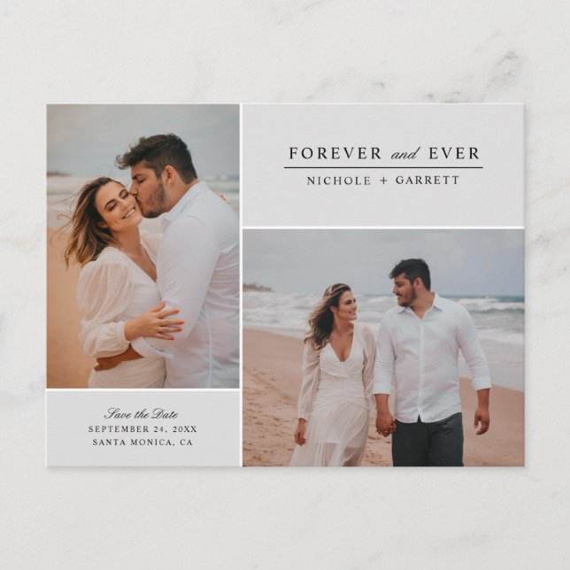 Simple Forever Two Photo Save the Date | Grey Announcement Postcard (Front)