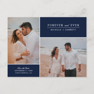 Simple Forever Two Photo Save the Date   Navy Announcement Postcard