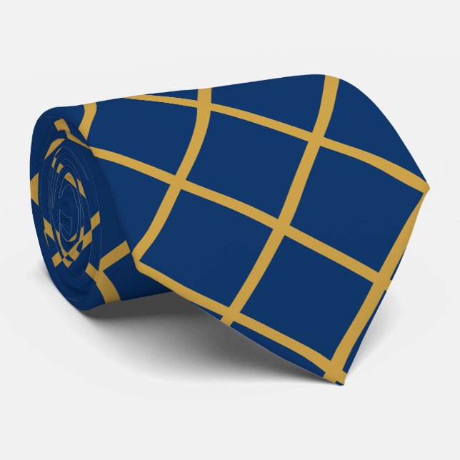 Simple Formal Blue and Gold Cross Hatch Tie (Rolled)