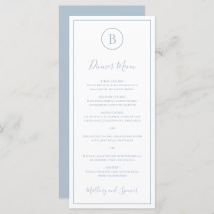 Simple Formal Dusty Blue Monogram Wedding Menu