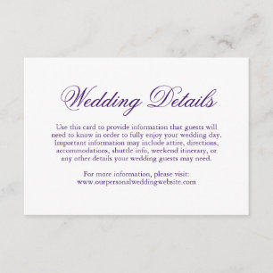 Simple Formal Elegant Details Royal Purple Wedding Enclosure Card