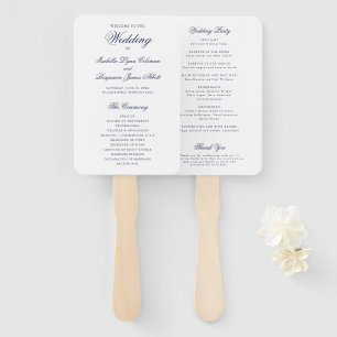 Simple Formal Elegant Navy Blue Wedding Program Hand Fan