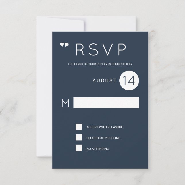 Simple formal navy blue and white wedding rsvp invitation (Front)