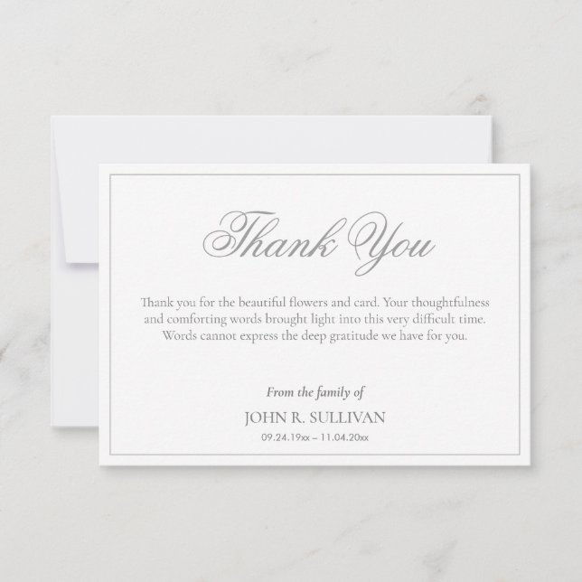 Simple Formal Script  Funeral Thank you Card (Front)