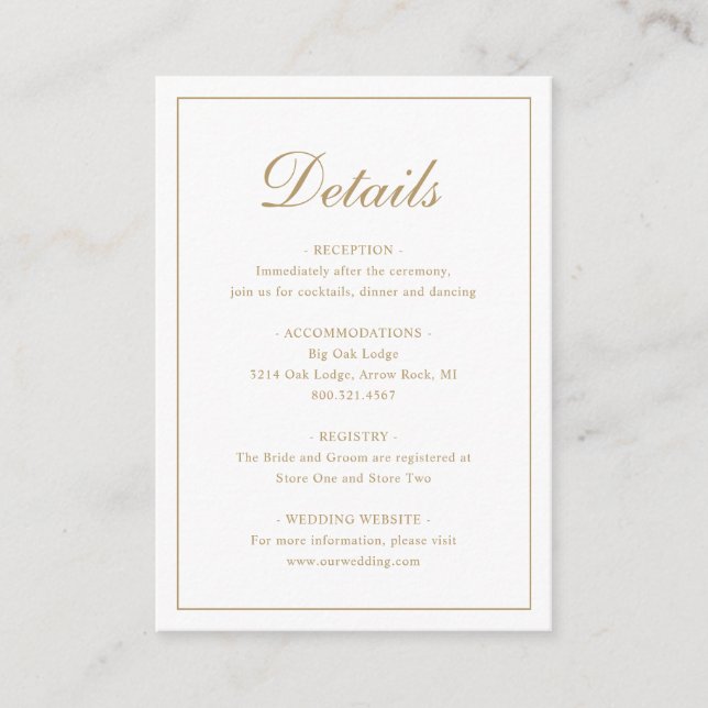 Simple Formal Traditional Elegant Gold Wedding Enclosure Card (Front)