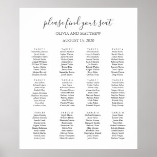Simple formal white & black wedding seating chart