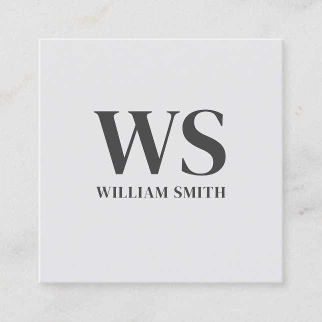 Simple Formal White Grey Monogram Bold Typography Square Business Card (Front)