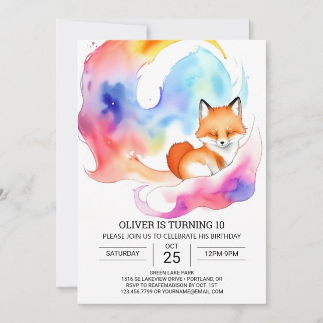 Simple Fox Party Birthday Invitation (Front)