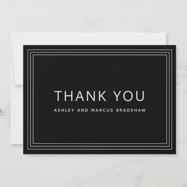 Simple Frame Classic Black Wedding Thank You Invitation (Front)