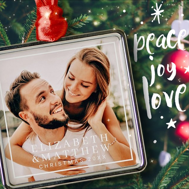 Simple Frame Modern Chic Couple Photo Holiday Metal Tree Decoration (Creator Uploaded)