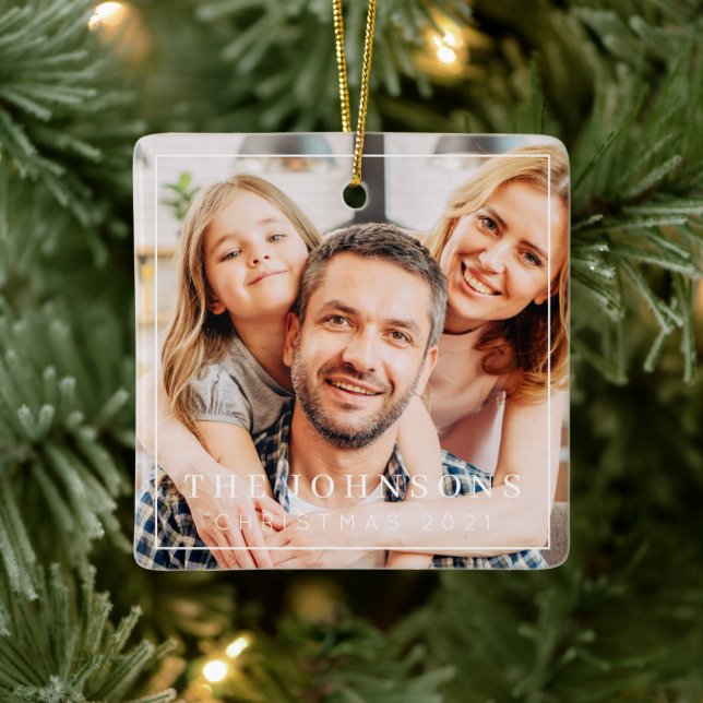 Simple Frame Modern Chic Family Photo Keepsake Ceramic Ornament (Tree)