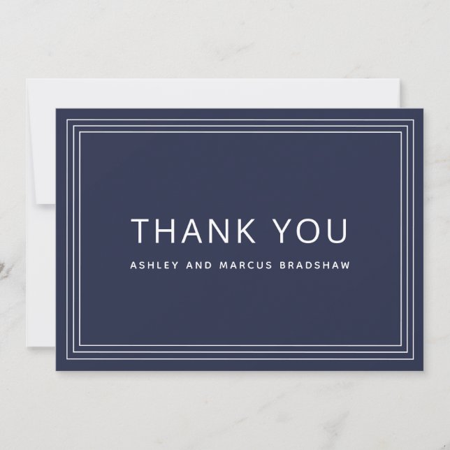 Simple Frame Navy Blue Wedding Thank You Invitation (Front)