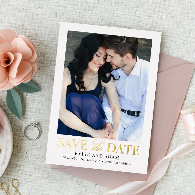 Simple Frame REAL FOIL Save The Date Card (Creator Uploaded)