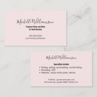 Simple Freelancer Entrepreneur Blush Pink Black Business Card