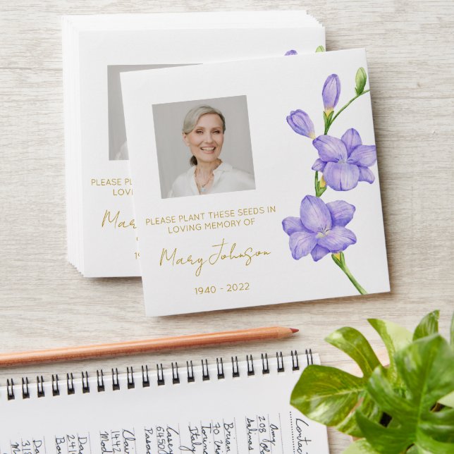 Simple Freesia Photo Funeral Seed Envelope (Stacked)