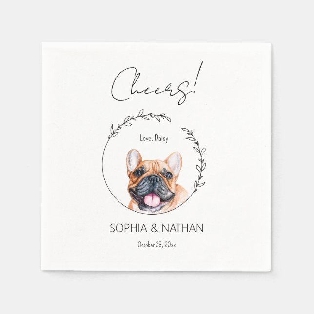 Simple French Bulldog Dog Wedding Cocktail Napkins (Front)