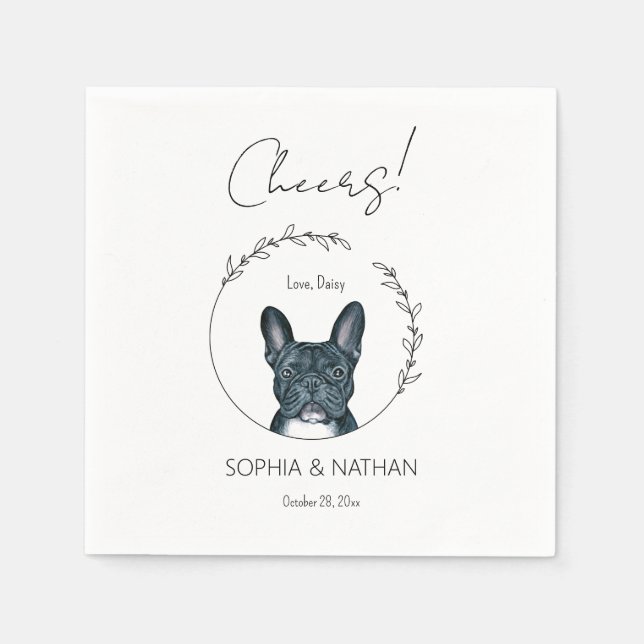 Simple French Bulldog Dog Wedding Cocktail Napkins (Front)