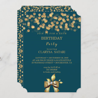 Simple fresh colourful gold bow Birthday party Invitation
