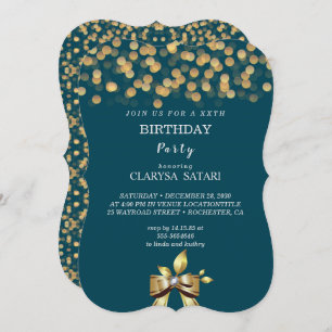 Simple fresh colourful gold  bow Birthday party Invitation