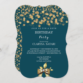 Simple fresh colourful gold bow Birthday party Invitation
